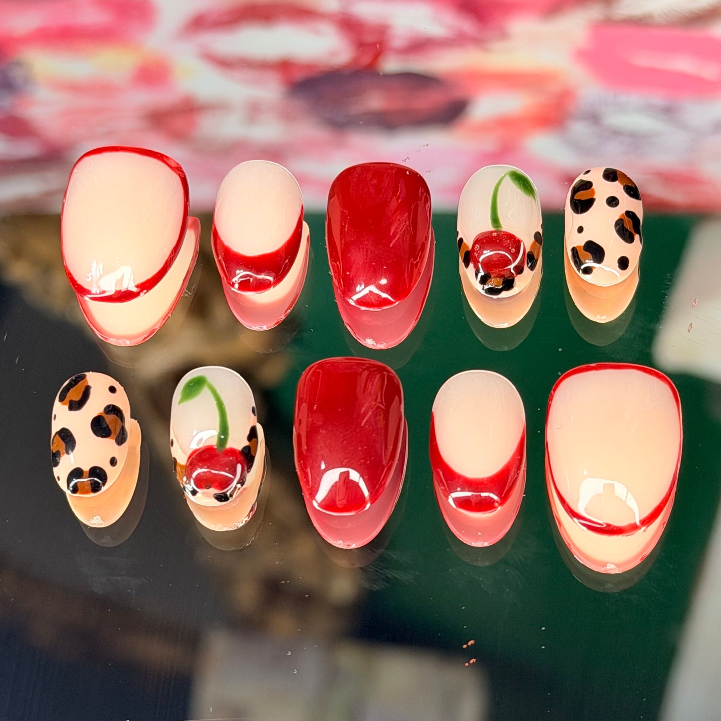 Cool red🐆🍒 – Luxury Handmade Press-On Nails Full Set