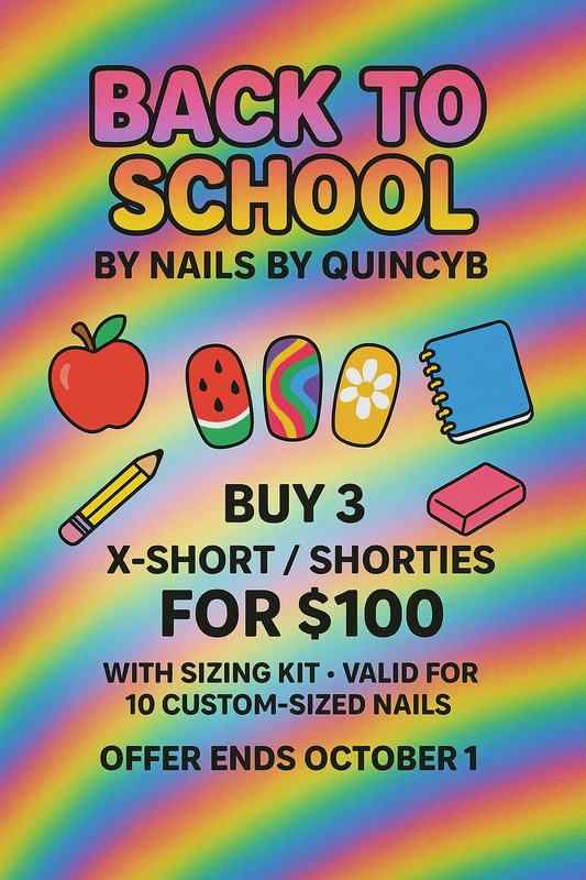 🎒 Back to School Nail Sale – 3 Custom Shorties for $100