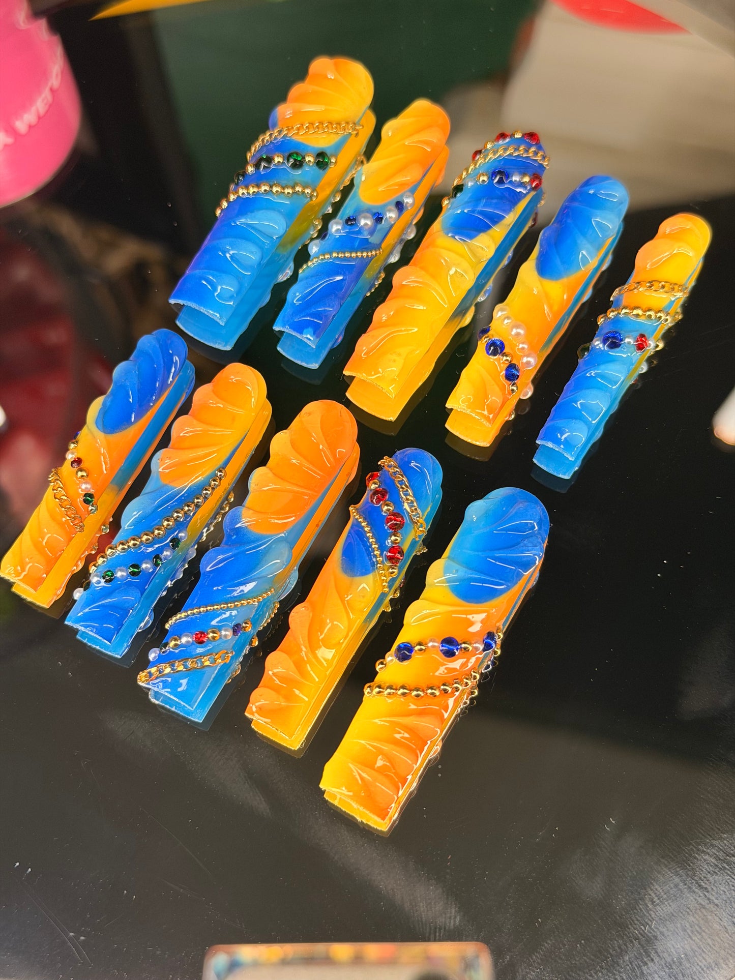 Vibrancy💙🧡💛 – Luxury Handmade Press-On Nails