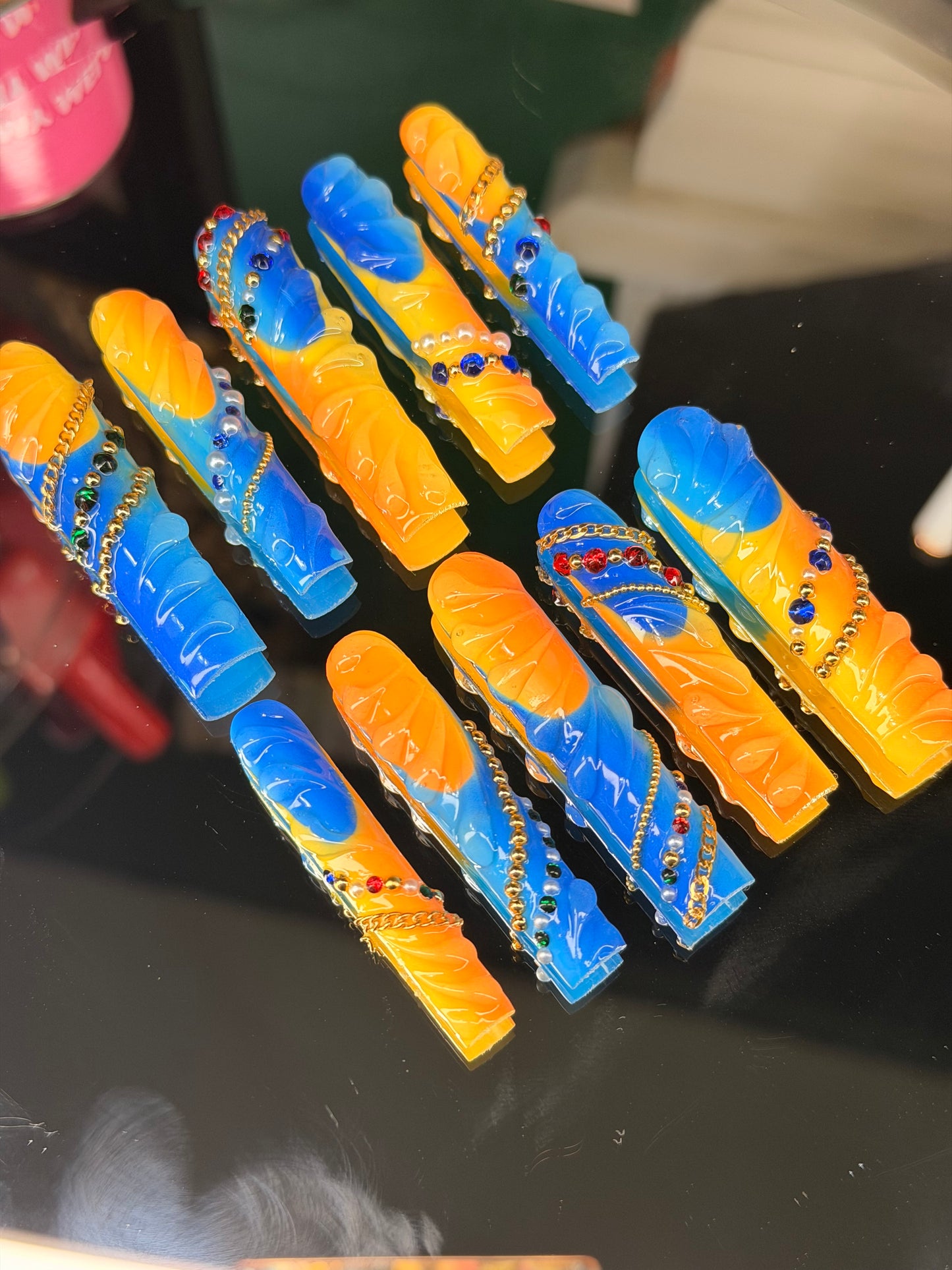 Vibrancy💙🧡💛 – Luxury Handmade Press-On Nails