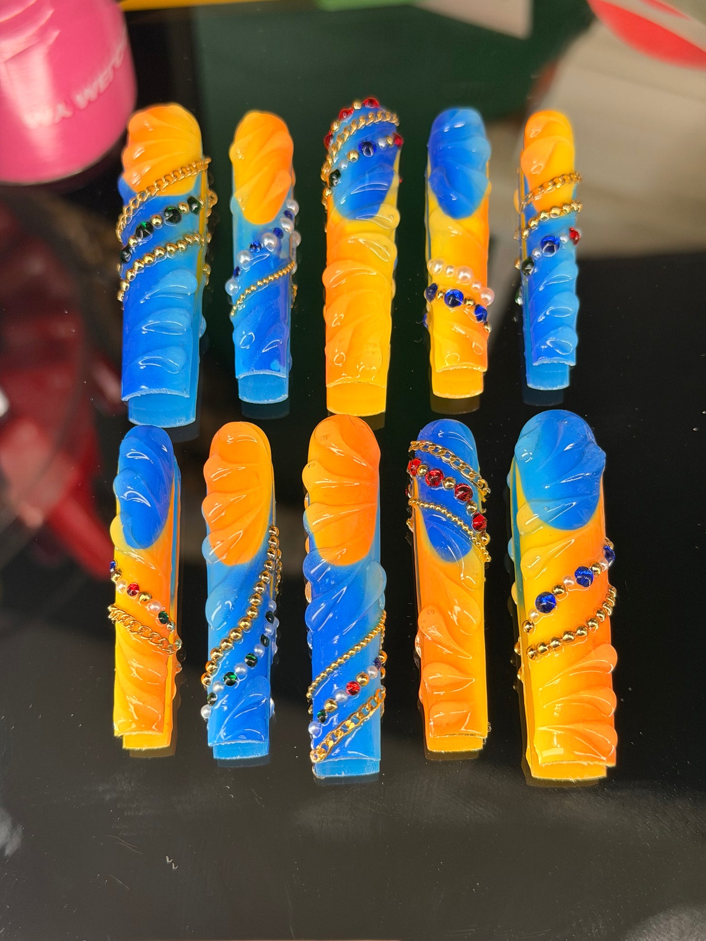 Vibrancy💙🧡💛 – Luxury Handmade Press-On Nails