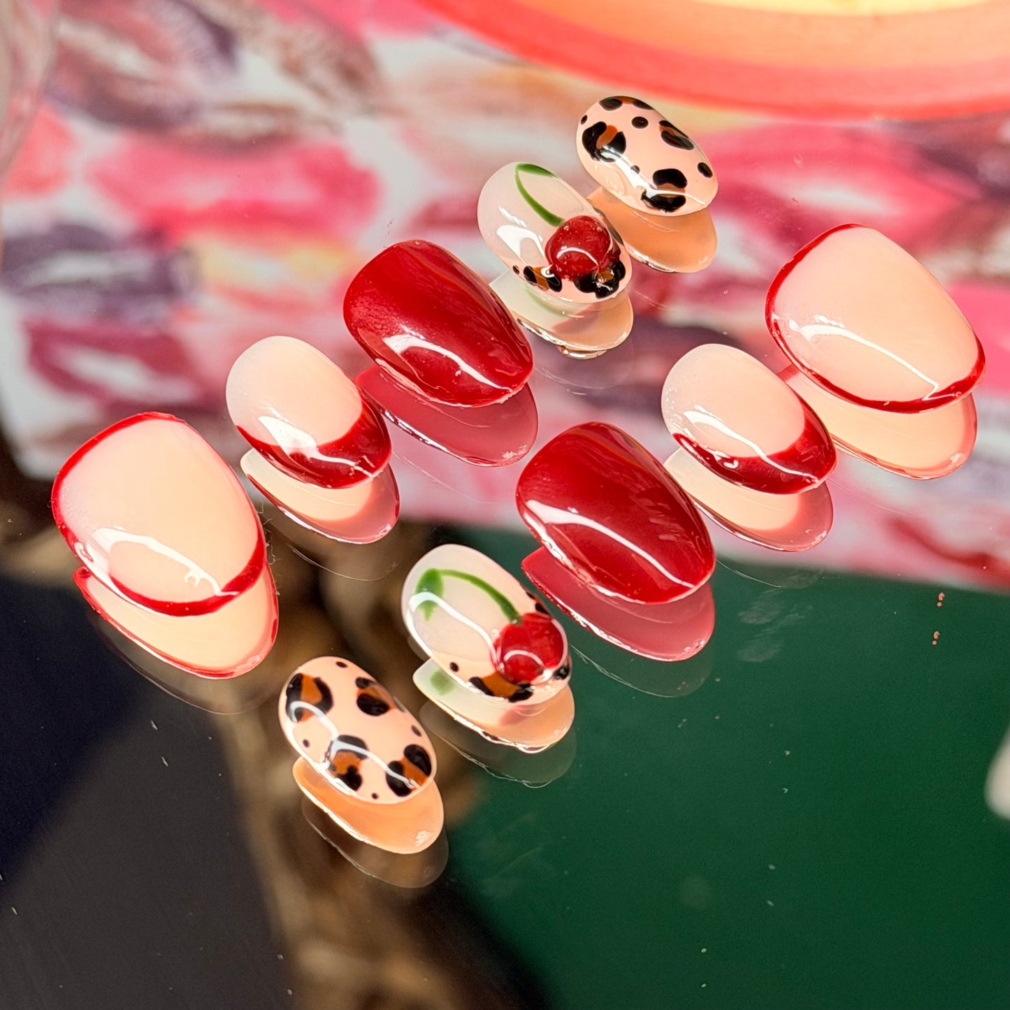 Cool red🐆🍒 – Luxury Handmade Press-On Nails Full Set